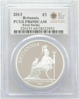 2013 Britannia £2 Silver Proof 1oz Coin PCGS PR69 DCAM First Strike