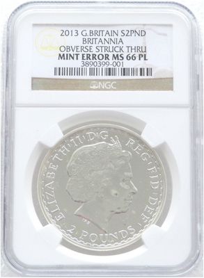 2013 Britannia £2 Silver Bullion 1oz Coin NGC MS66 PL Mint Error