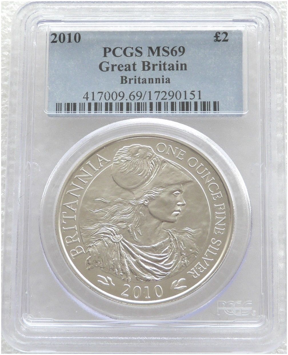 2010 Britannia £2 Silver Bullion 1oz Coin PCGS MS69
