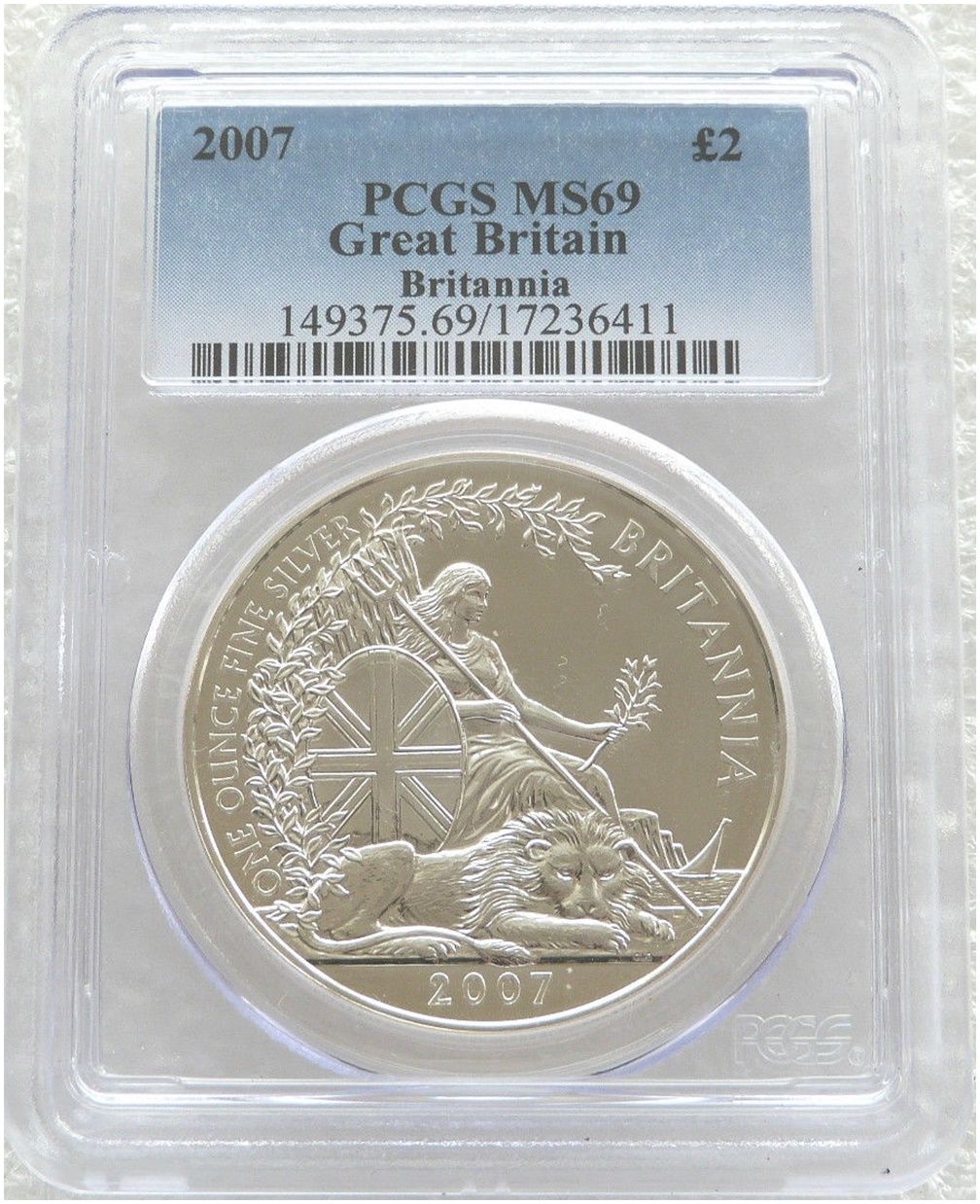 2007 Britannia £2 Silver Bullion 1oz Coin PCGS MS69