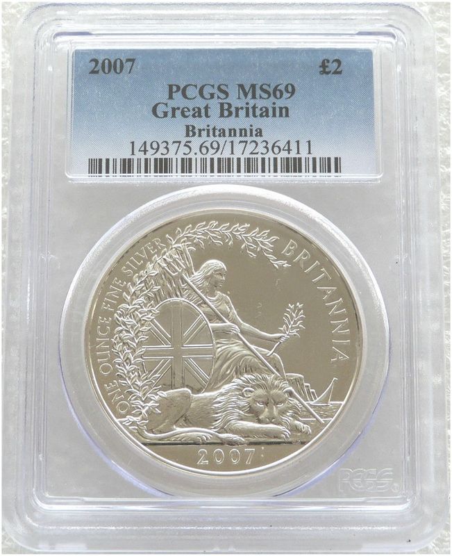 2007 Britannia £2 Silver Bullion 1oz Coin PCGS MS69