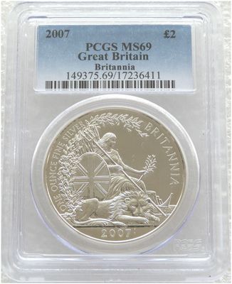 2007 Britannia £2 Silver Bullion 1oz Coin PCGS MS69