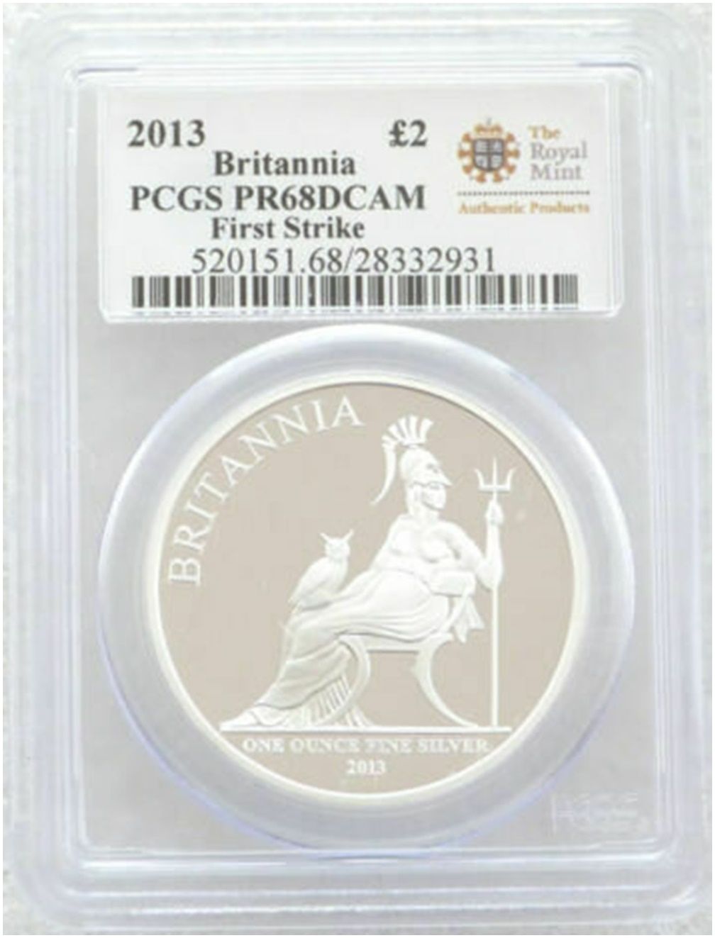 2013 Britannia £2 Silver Proof 1oz Coin PCGS PR68 DCAM First Strike