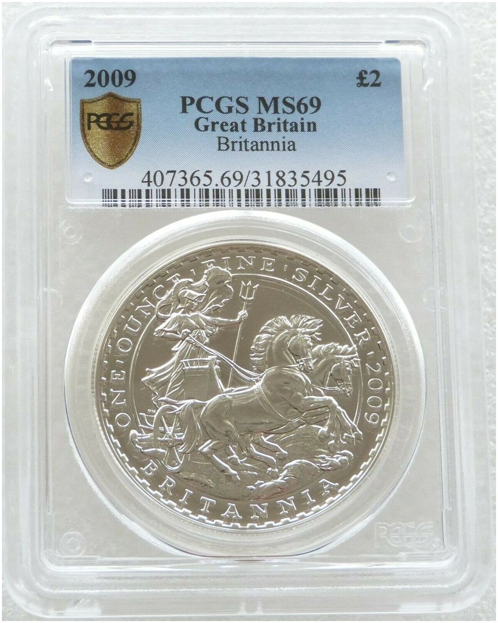 2009 Britannia £2 Silver Bullion 1oz Coin PCGS MS69 Secure