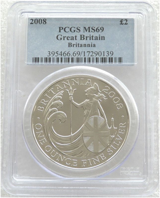 2008 Britannia £2 Silver Bullion 1oz Coin PCGS MS69