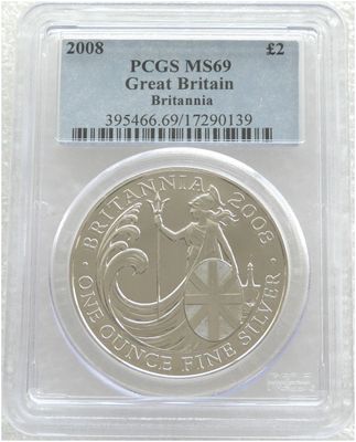 2008 Britannia £2 Silver Bullion 1oz Coin PCGS MS69
