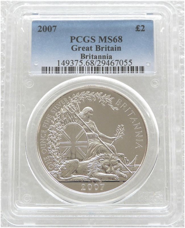 2007 Britannia £2 Silver Bullion 1oz Coin PCGS MS68