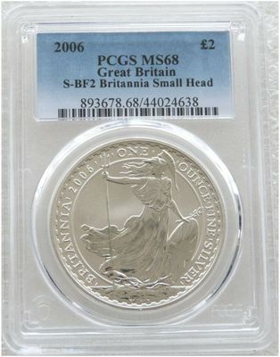 2006 Britannia £2 Silver Bullion 1oz Coin PCGS MS68 Mint Error Small Portrait