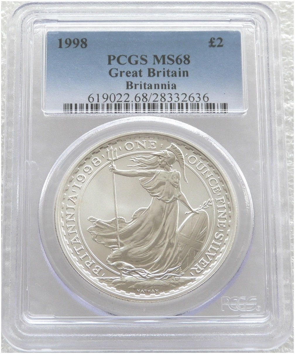 1998 Britannia £2 Silver Bullion 1oz Coin PCGS MS68