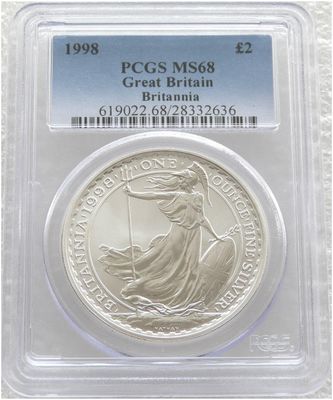 1998 Britannia £2 Silver Bullion 1oz Coin PCGS MS68
