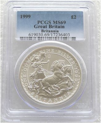 1999 Britannia £2 Silver Bullion 1oz Coin PCGS MS69