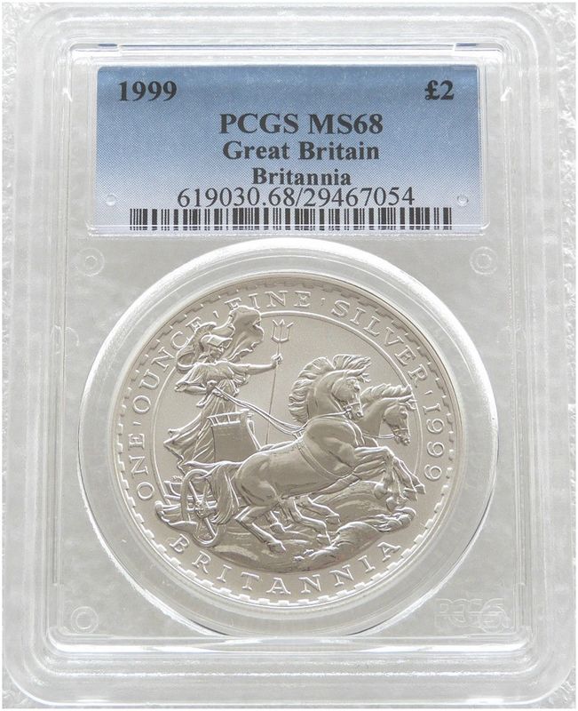 1999 Britannia £2 Silver Bullion 1oz Coin PCGS MS68