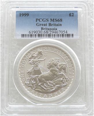 1999 Britannia £2 Silver Bullion 1oz Coin PCGS MS68