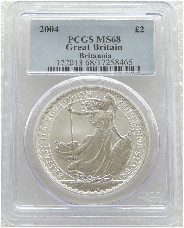 2004 Britannia £2 Silver Bullion 1oz Coin PCGS MS68