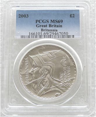 2003 Britannia £2 Silver Bullion 1oz Coin PCGS MS69