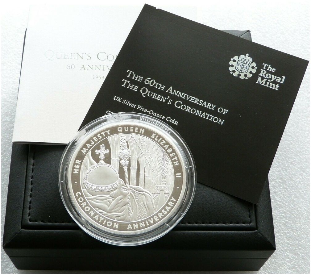 2013 Queens Coronation £10 Silver Proof 5oz Coin Box Coa