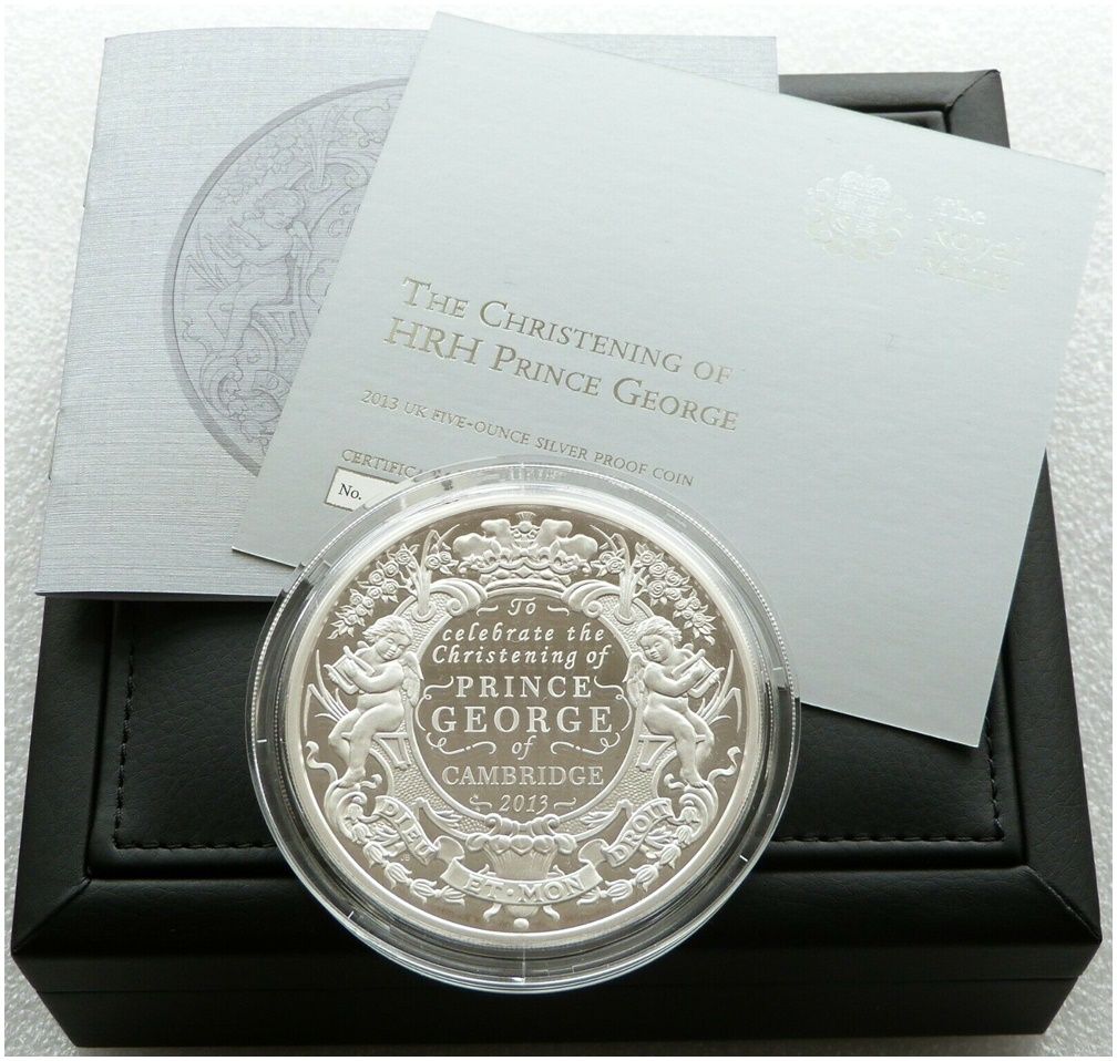 2013 Prince George Royal Christening £10 Silver Proof 5oz Coin Box Coa