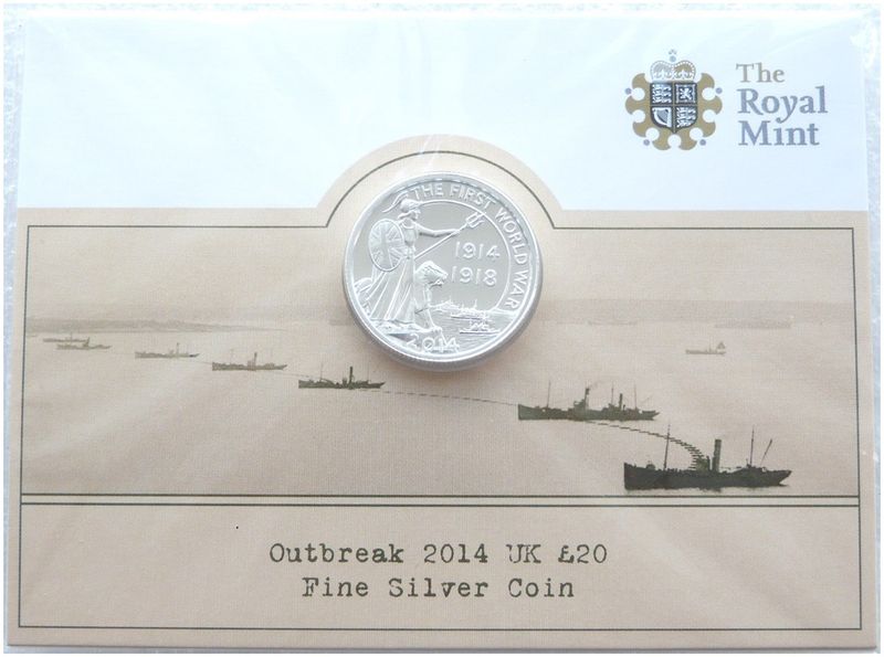 2014 First World War Outbreak £20 Silver Coin Mint Pack Sealed