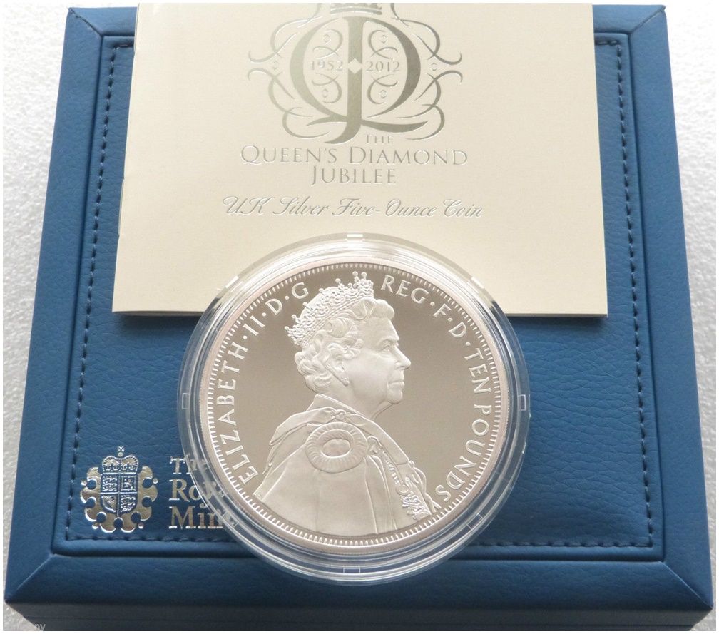 2012 Diamond Jubilee £10 Silver Proof 5oz Coin Box Coa