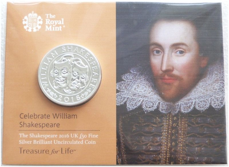 2016 William Shakespeare £50 Silver 1oz Coin Mint Pack Sealed