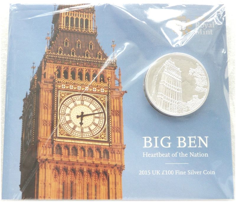 2015 British Big Ben £100 Silver 2oz Coin Mint Pack
