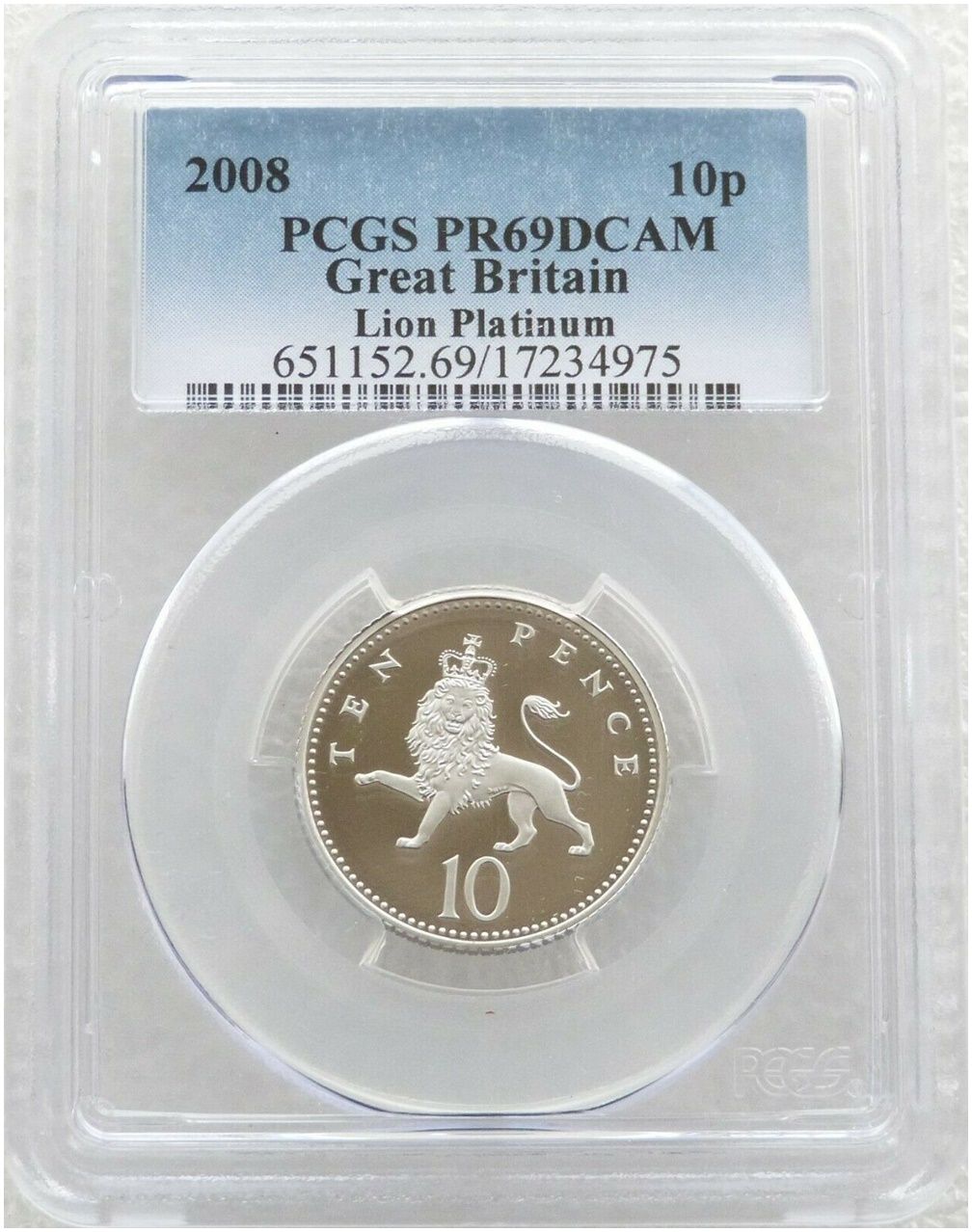 2008 Crowned Lion Passant 10p Platinum Proof Coin PCGS PR69 DCAM
