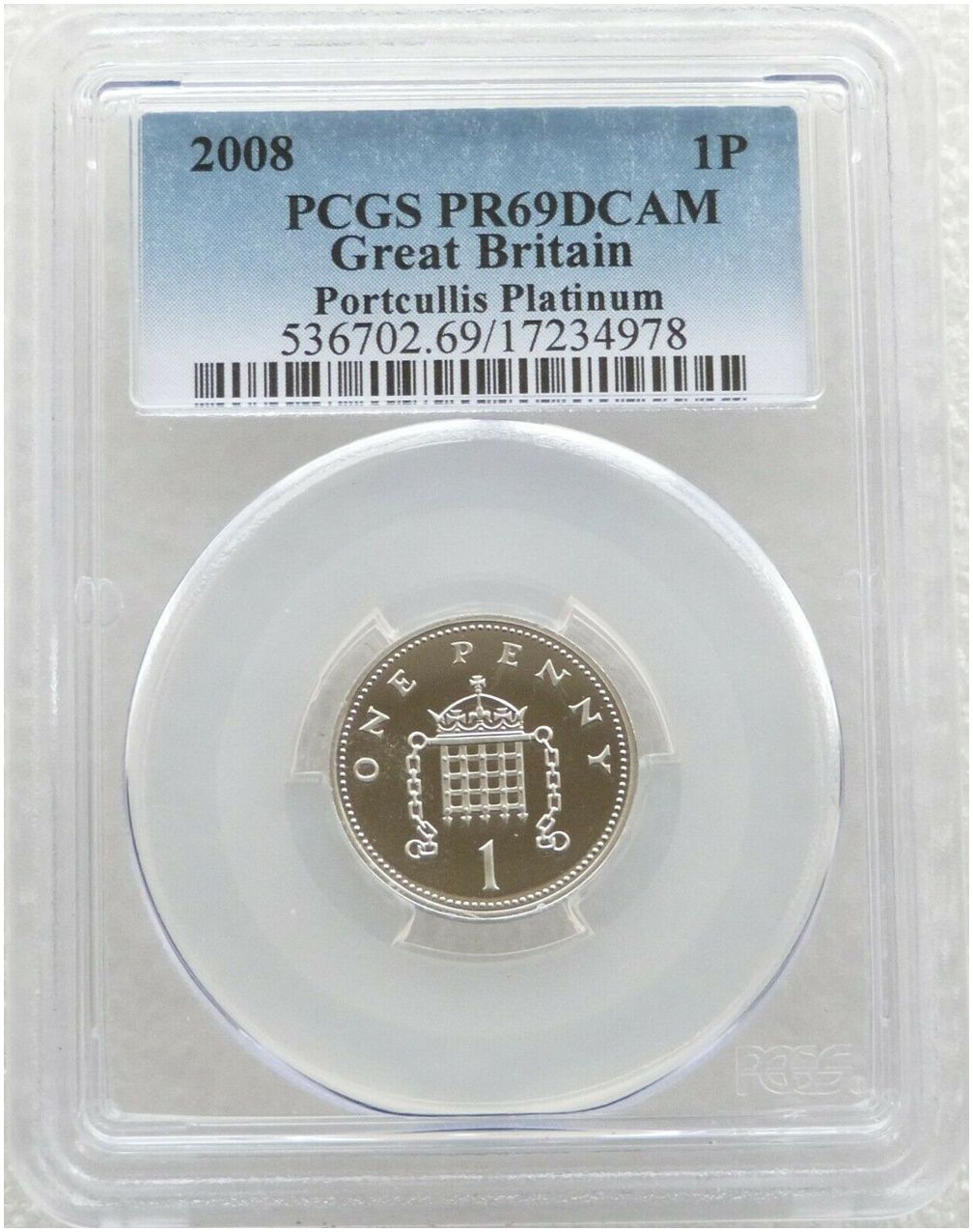 2008 Portcullis 1p Platinum Proof Coin PCGS PR69 DCAM