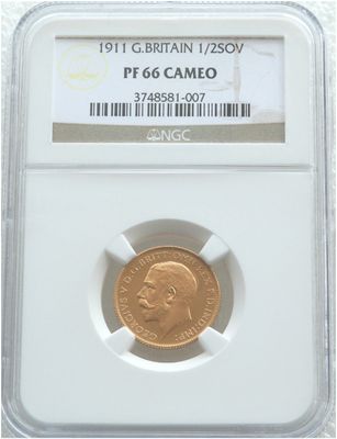 1911 George V Coronation Half Sovereign Gold Proof Coin NGC PF66 Cameo