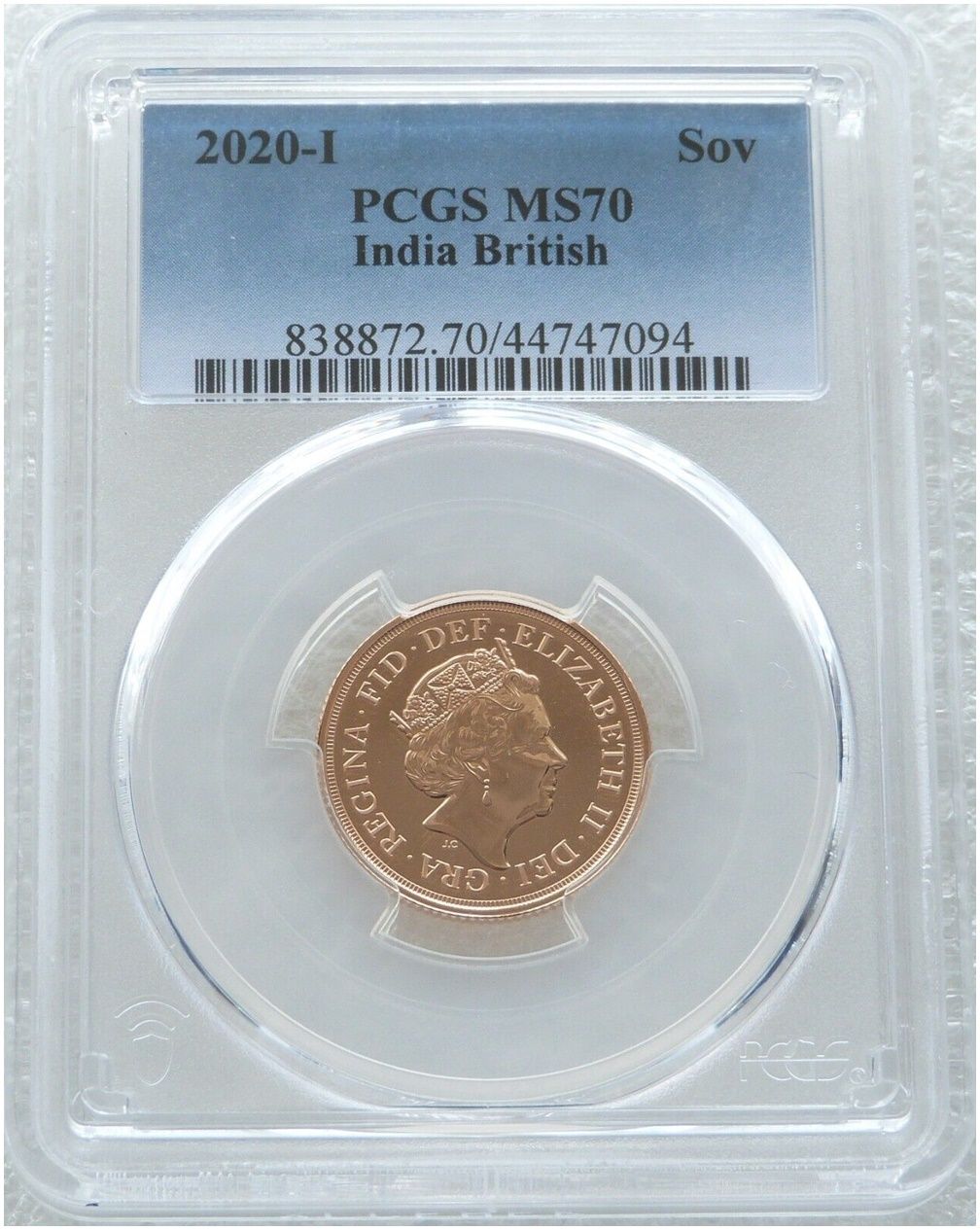 2020-I India Mint Mark Full Sovereign Gold Coin PCGS MS70
