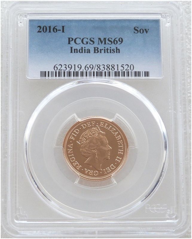 2016-I India Mint Mark Full Sovereign Gold Coin PCGS MS69