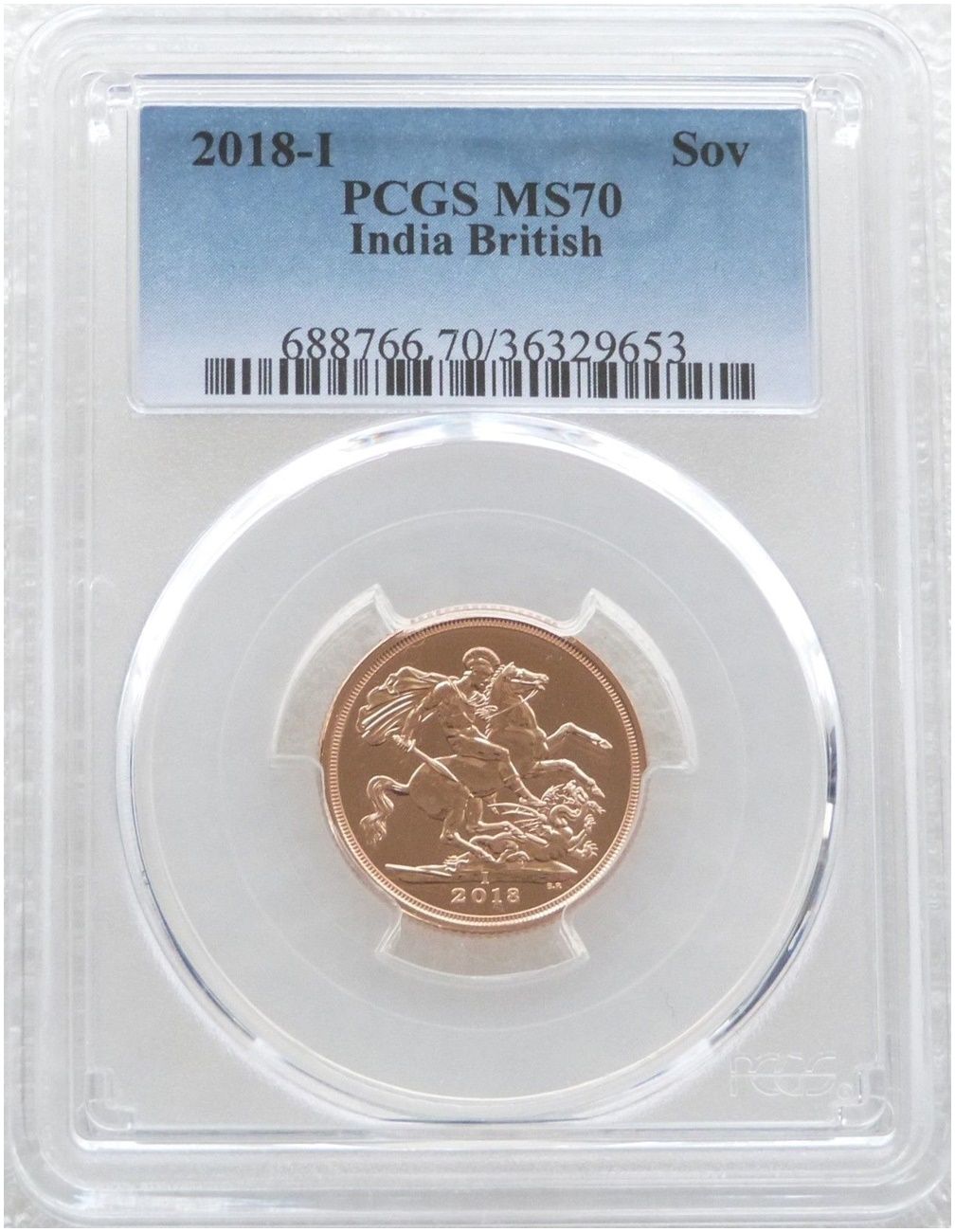 2018-I India Mint Mark Full Sovereign Gold Coin PCGS MS70