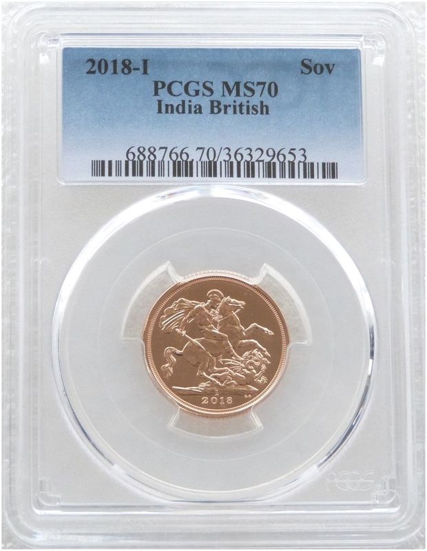 2018-I India Mint Mark Full Sovereign Gold Coin PCGS MS70