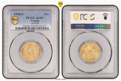 1910-C Canada Ottawa Mint Edward VII Full Sovereign Gold Coin PCGS AU55