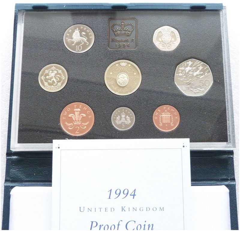 1994 Royal Mint Standard Proof 8 Coin Set Blue Case Coa
