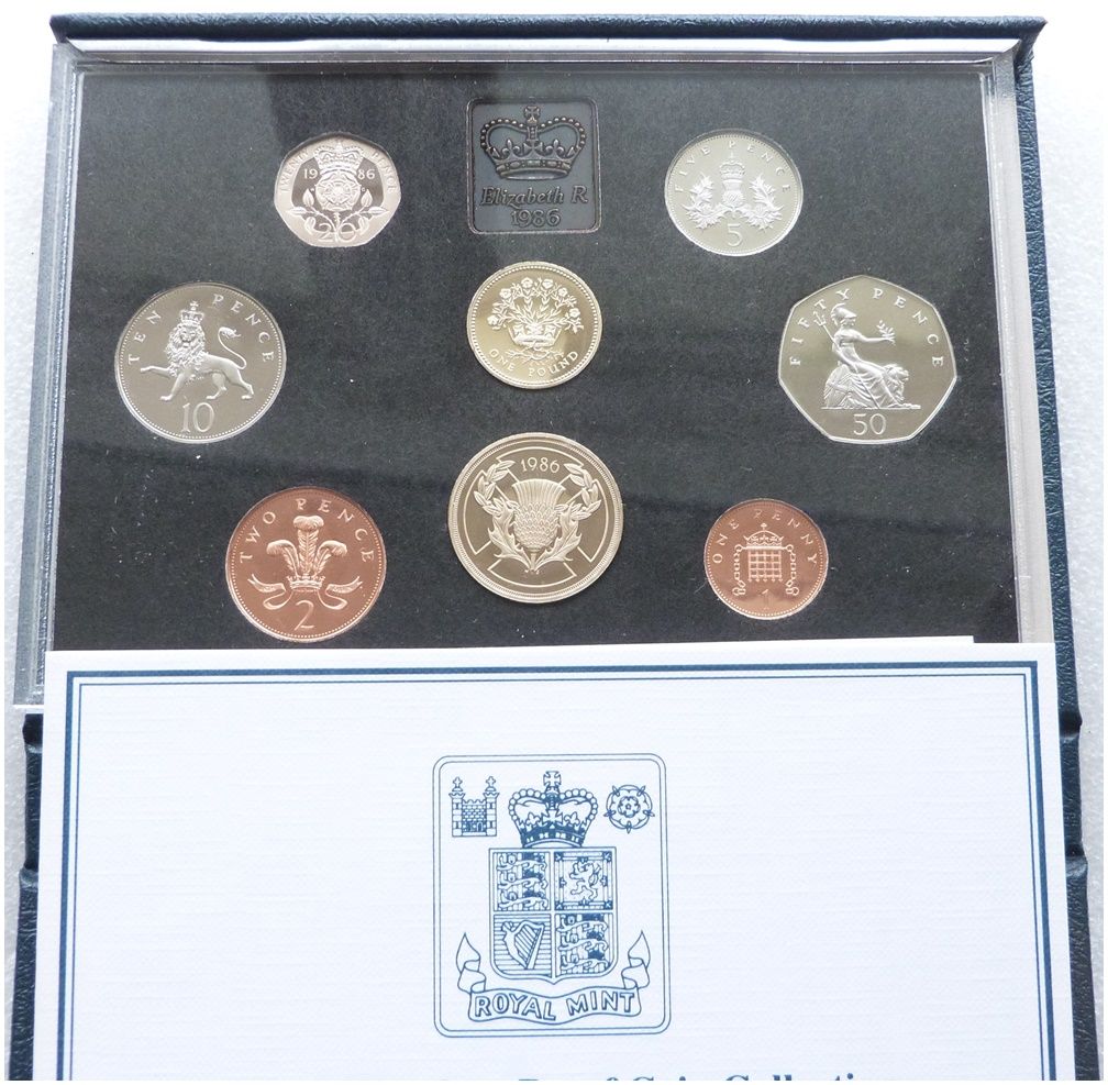 1986 Royal Mint Standard Proof 8 Coin Set Blue Case Coa