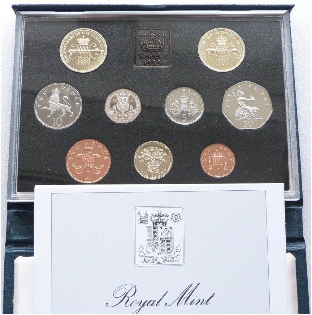1989 Royal Mint Standard Proof 9 Coin Set Blue Case Coa