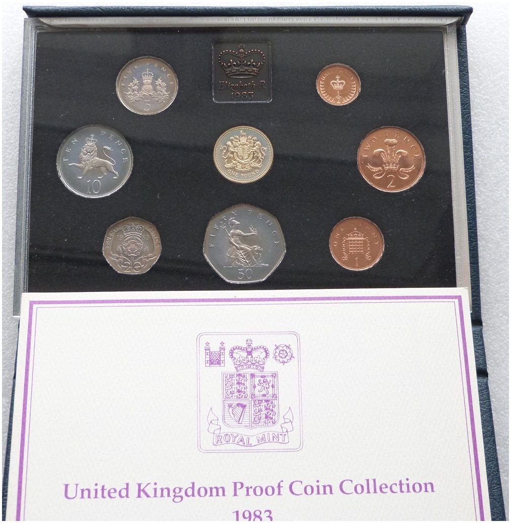 1983 Royal Mint Standard Proof 8 Coin Set Blue Case Coa