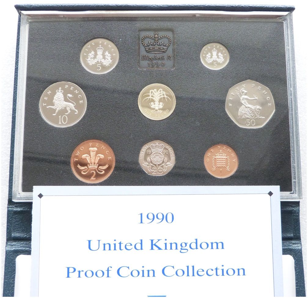 1990 Royal Mint Standard Proof 8 Coin Set Blue Case Coa