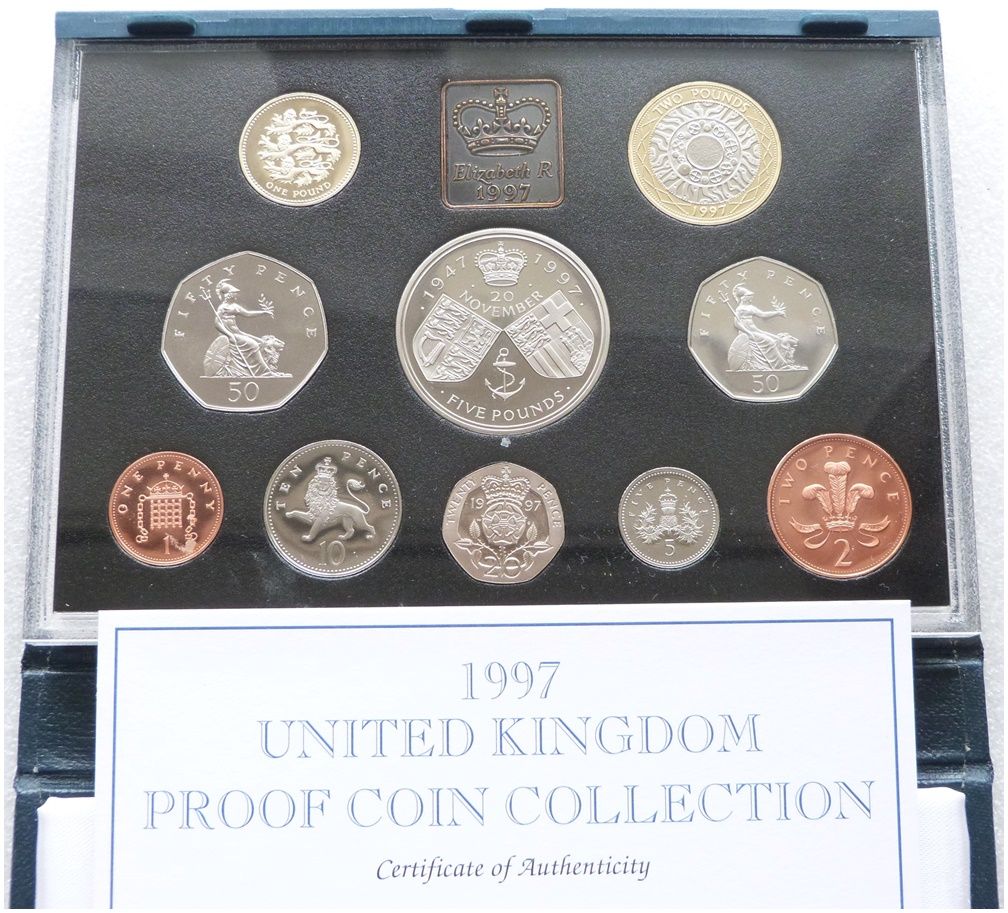 1997 Royal Mint Standard Proof 10 Coin Set Blue Case Coa