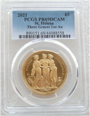 2021 Saint Helena Three Graces £5 Gold Proof 1oz Coin PCGS PR69 DCAM