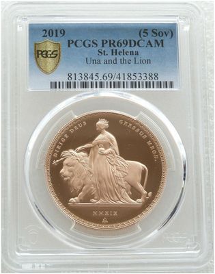 2019 Saint Helena Una and the Lion £5 Five Pound Sovereign Gold Proof Coin PCGS PR69 DCAM