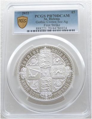 2022 Saint Helena Gothic Crown £5 Silver Proof 5oz Coin PCGS PR70 DCAM First Strike