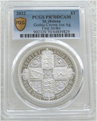 2022 Saint Helena Gothic Crown £1 Silver Proof 1oz Coin PCGS PR70 DCAM First Strike