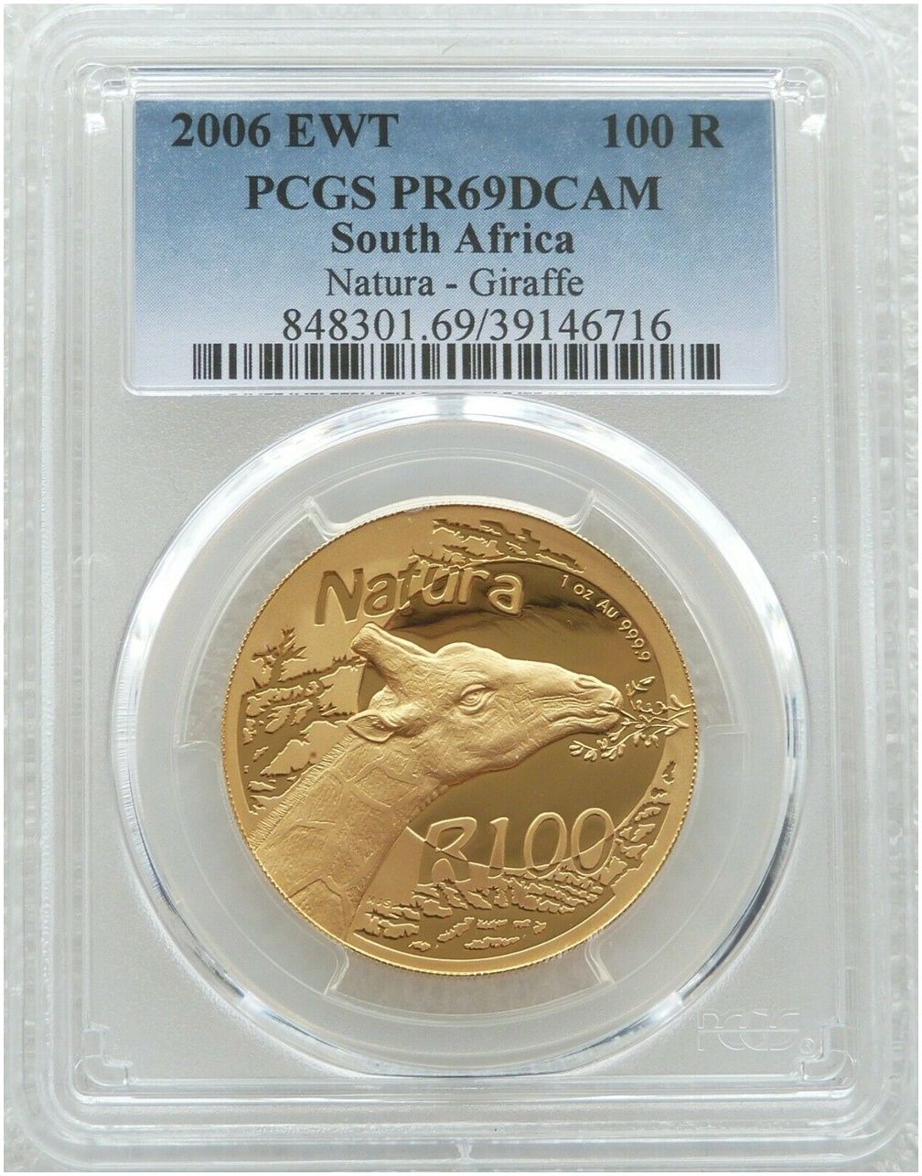 2006-EWT South Africa Natura Launch Mint Mark Giraffe 100 Rand Gold Proof 1oz Coin PCGS PR69 DCAM