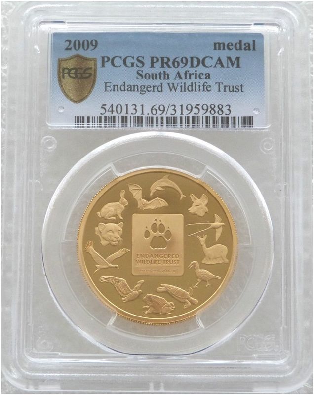 2009-EWT South Africa Launch Natura White Rhino Gold Proof 1/2oz Medal PCGS PR69 DCAM