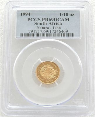 1994 South Africa Natura Lion Gold Proof 1/10oz Coin PCGS PR69 DCAM
