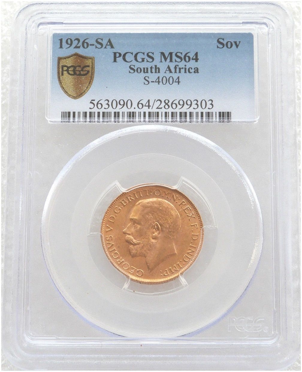 1926-SA South Africa Pretoria George V Full Sovereign Gold Coin PCGS MS64