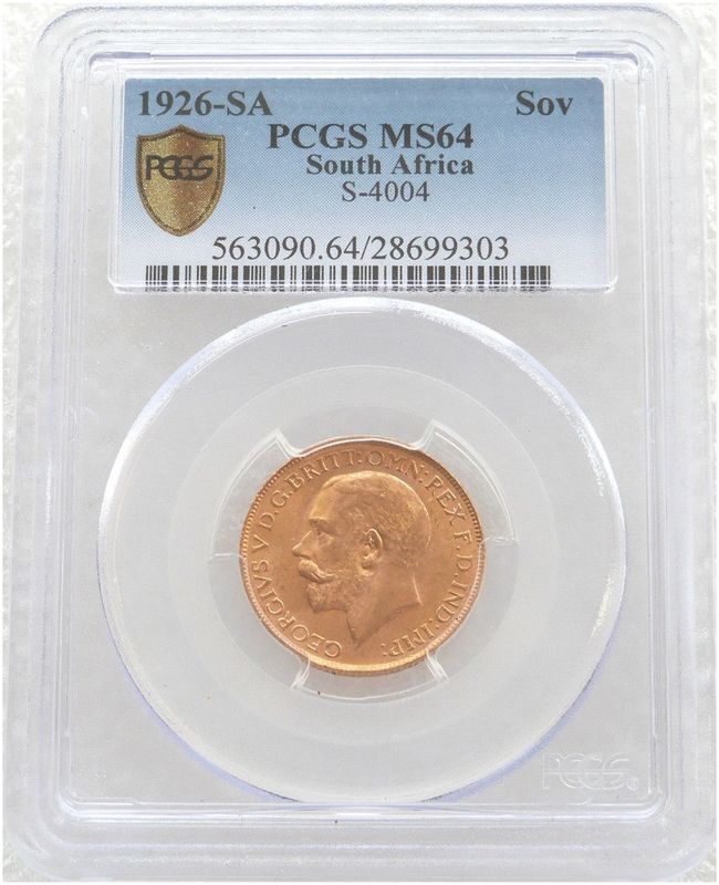 1926-SA South Africa Pretoria George V Full Sovereign Gold Coin PCGS MS64