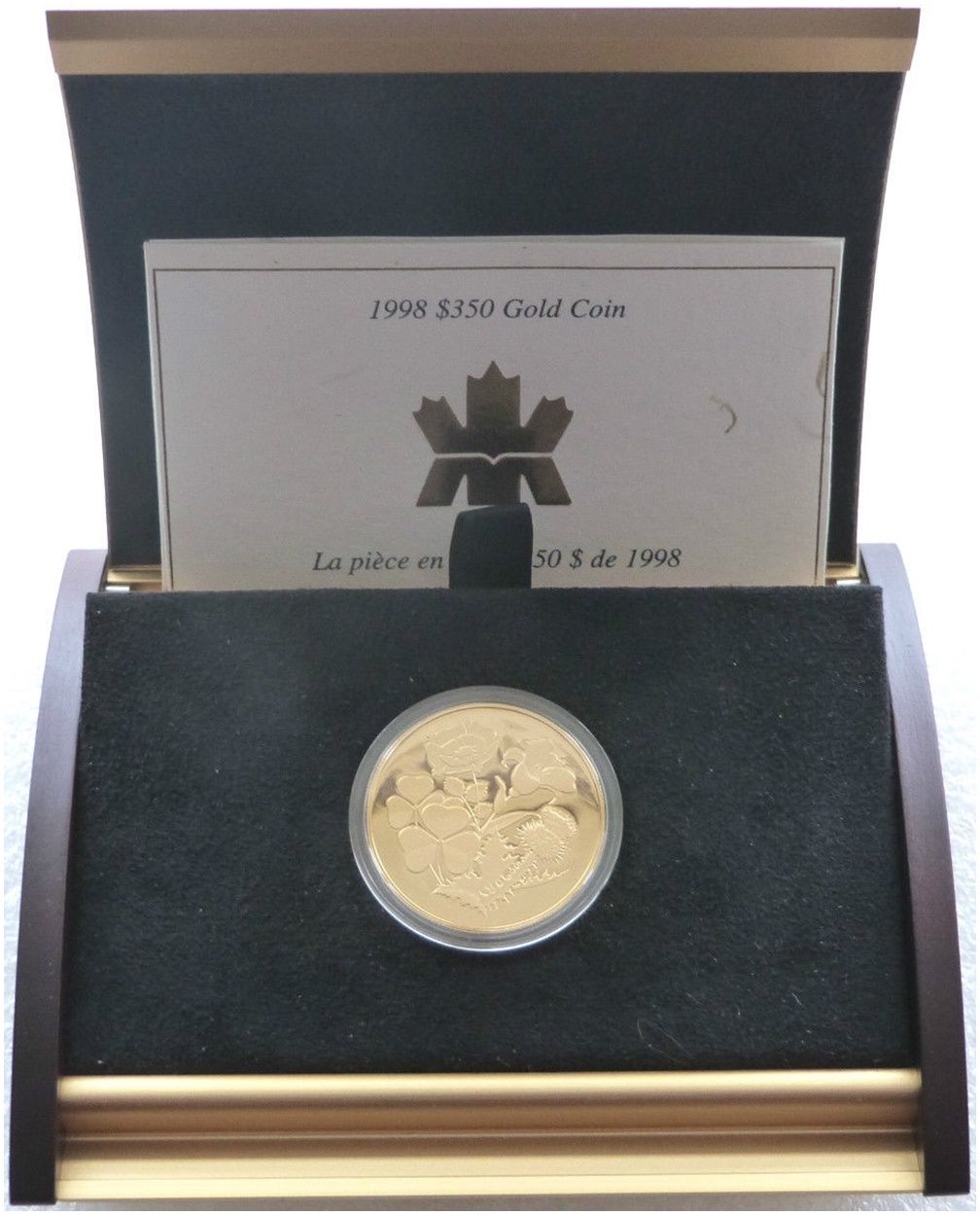 1998 Canada Shamrock and Thistle $350 Gold Proof Coin Box Coa