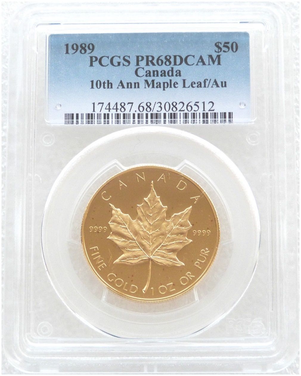 1989 Canada Maple Leaf $50 Gold Proof 1oz Coin PCGS PR68 DCAM